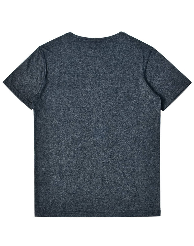 A men's cool heather short-sleeve tee in a dark grey hue, featuring a smooth, soft texture and a logo.