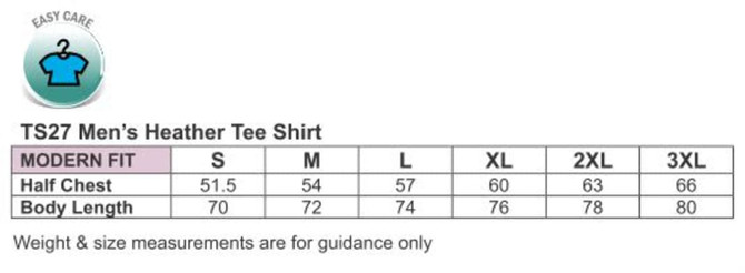 A heather grey men's short-sleeve tee with modern fit, featuring a logo. Available in multiple sizes.