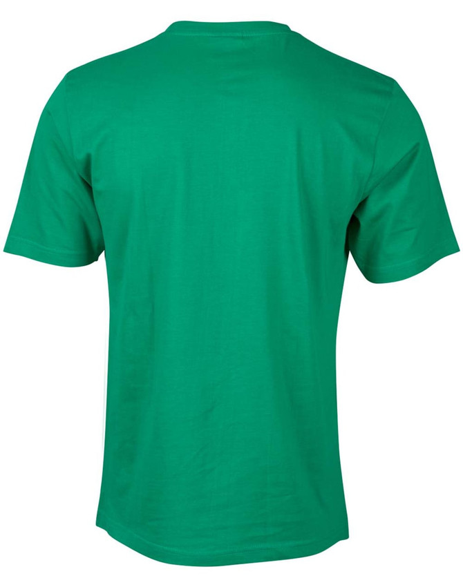 A green children's cotton semi-fitted t-shirt with a plain back design and short sleeves.