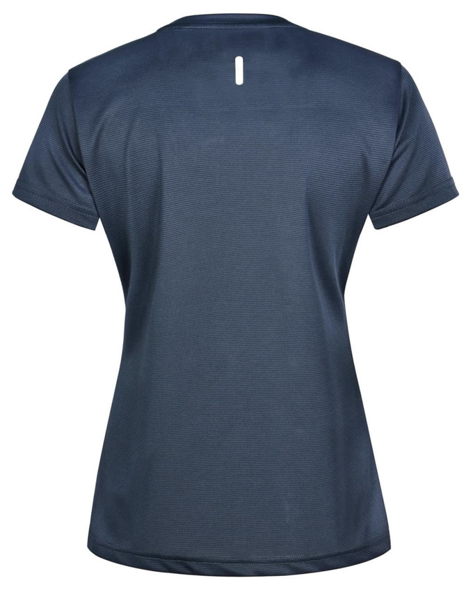 A dark navy ladies' ultra lightweight performance short-sleeve tee with a back detail and a logo.