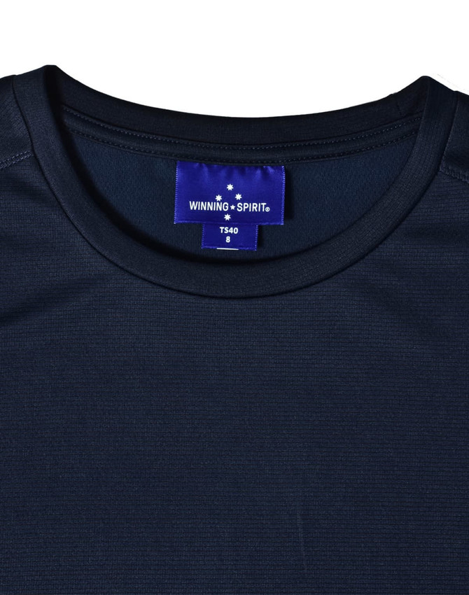 A navy blue ultra lightweight performance T-shirt with a round neckline and a small logo label inside.
