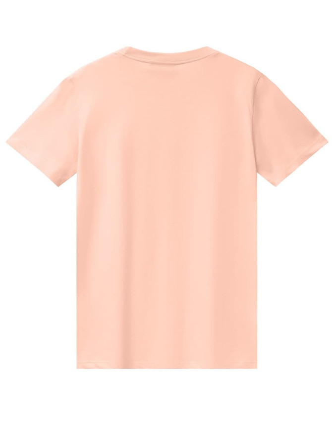 A plain peach-coloured men's premium cotton t-shirt featuring a simple back design and a logo.