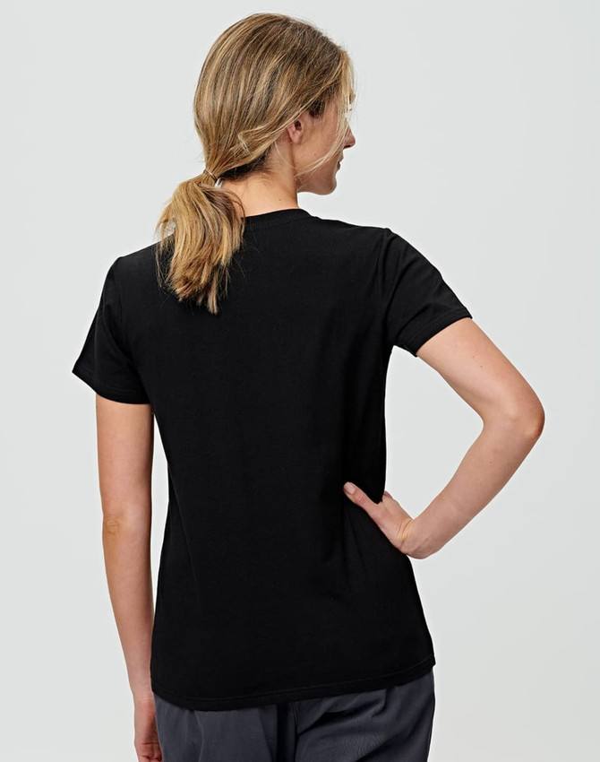 A black ladies' premium cotton tee, featuring a classic short sleeve design and a simple, clean cut on the back.