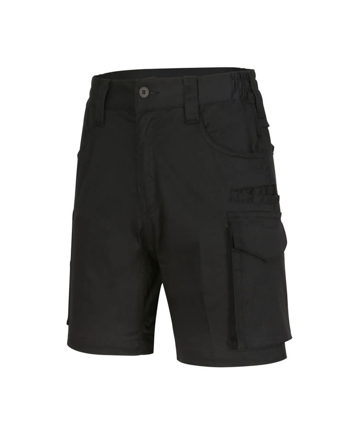 Unisex cotton stretch ripstop work shorts in black with multiple pockets and a waistband.