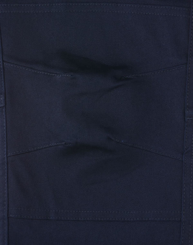 Navy blue Unisex Cotton Stretch Drill Cuffed Work Pants featuring multiple pockets and a sleek design.
