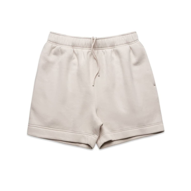 Relax Track Shorts in a light beige colour, featuring an elastic waistband and side pockets. Includes a logo.