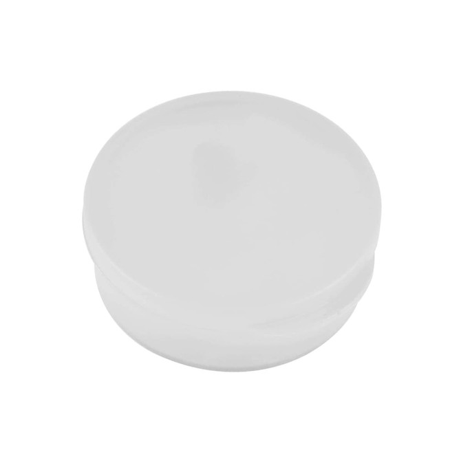 A white container with a smooth, rounded lid, suitable for storage or packaging.