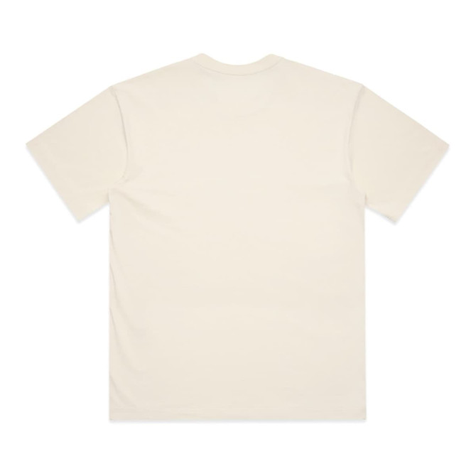 A plain cream T-shirt featuring short sleeves and a crew neck, with no visible design on the back.