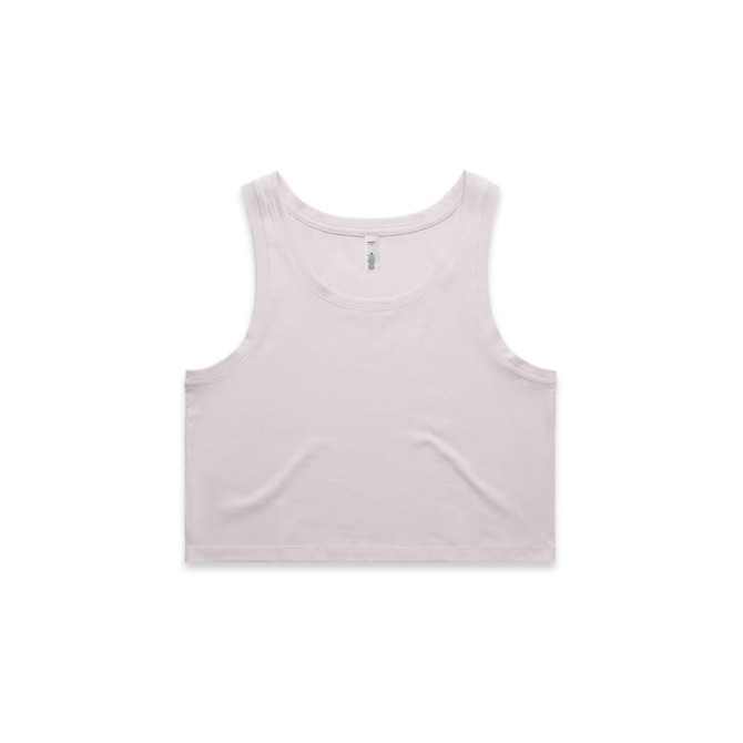 A light purple crop singlet featuring a simple design and a label inside. It has a logo on the tag.