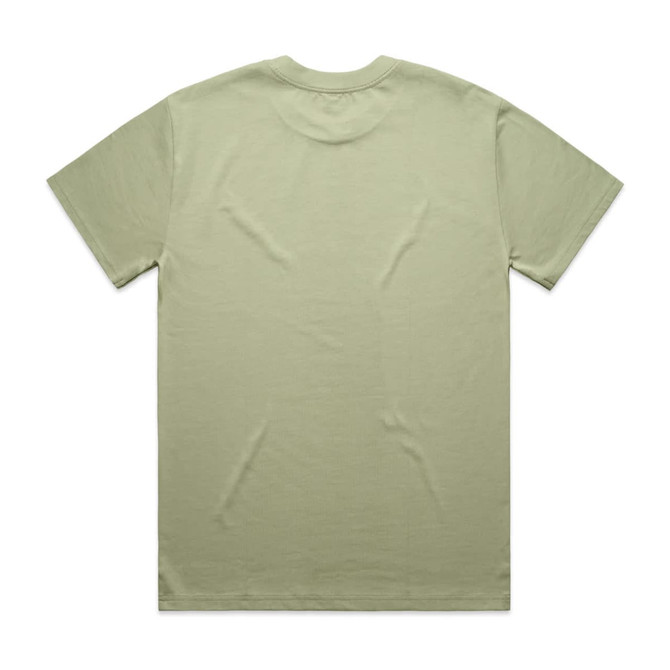 A light green t-shirt with a standard crew neck and short sleeves, featuring a logo on the back.