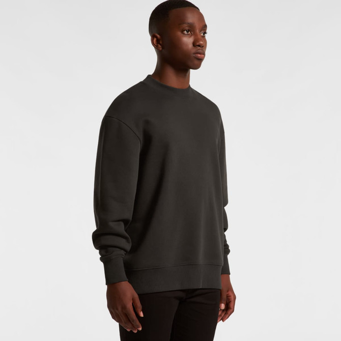 A dark grey jumper featuring a crew neck and long sleeves, presented against a white background.