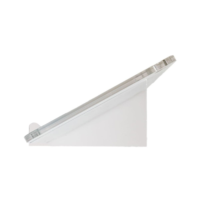 A desk stand designed for holding notes or tablets, featuring a slanted design for easy visibility.