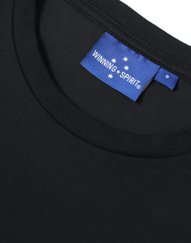 A black premium cotton short sleeve tee shirt with a branded tag visible at the neckline.