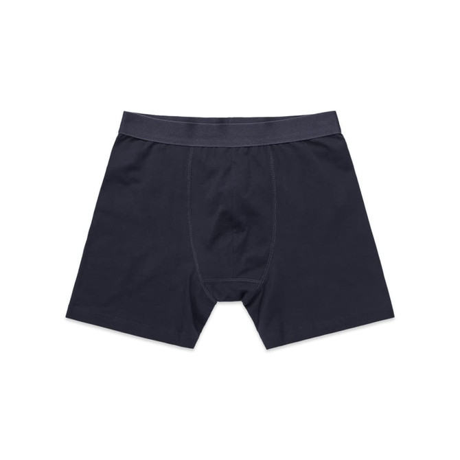 A pair of dark navy boxer shorts with a comfortable elastic waistband and a plain design.