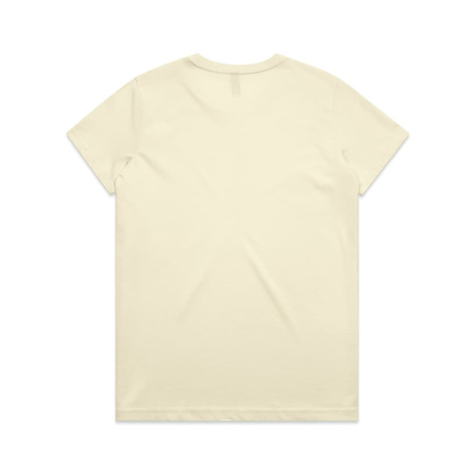 A light cream-coloured T-shirt featuring a plain back and a small logo at the neckline.