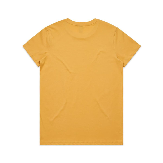 A yellow T-shirt with a plain back and a logo on the neckline.