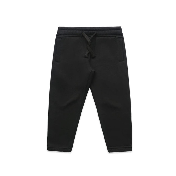 Black kids' track pants featuring a drawstring waist and side pockets. The product has a simple, sporty design.