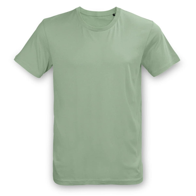 A light green unisex t-shirt featuring a classic crew neckline. The shirt has a simple design and includes a logo.