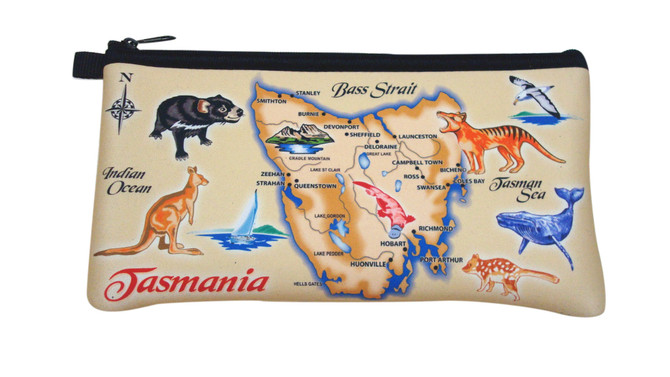 Pencil Case Neoprene 19x10cm Tasmania Map