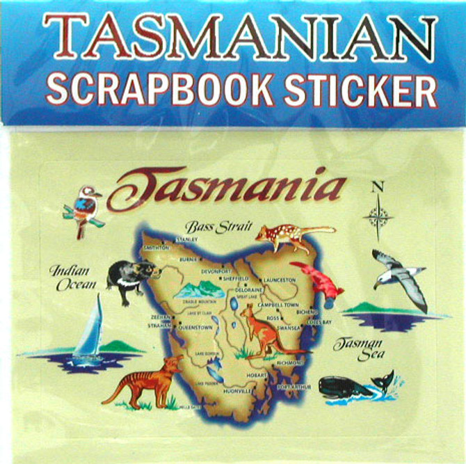 Scrapbook Sticker Map of Tasmania Brown