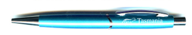 Pen Anodised Engraved Tas Tiger  Tasmania Australia AQUA