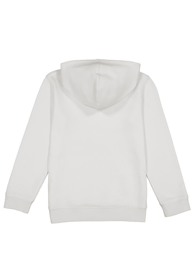 A white Kids Basis Hoodie featuring a hood and long sleeves, with ribbed cuffs and a plain design.