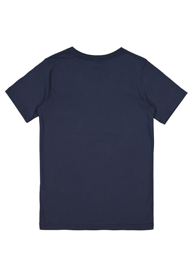 A navy short sleeve tee featuring a simple design and no visible branding or logos on the back.