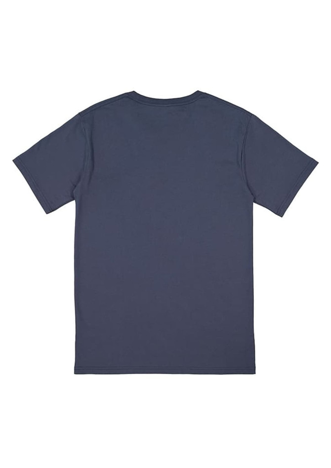 A navy blue short sleeve T-shirt with a simple design and no visible markings on the back.