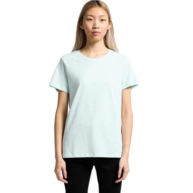 A light mint green t-shirt with a classic crew neck and short sleeves, featuring a branding logo.