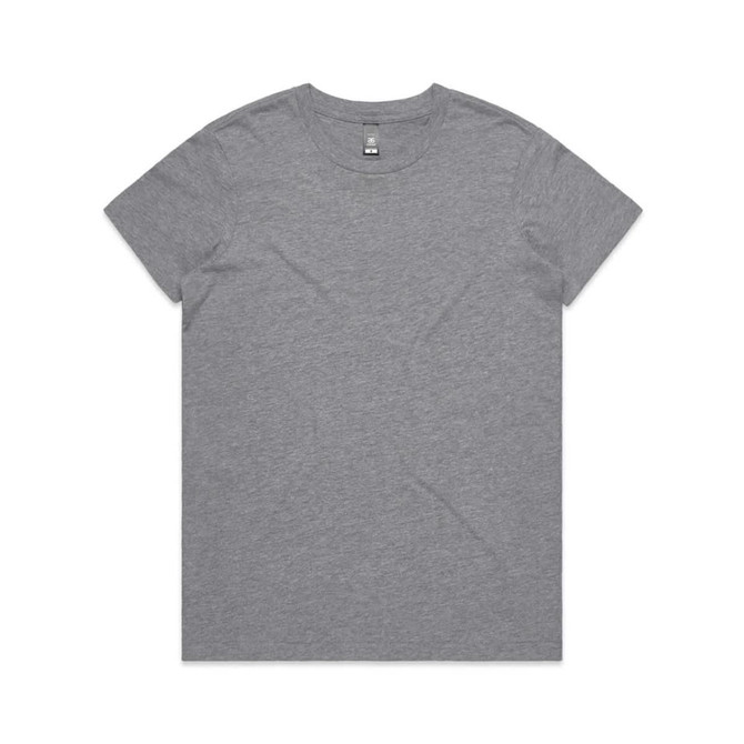 A grey T-shirt featuring a classic crew neck design. It has a simple logo on the label.