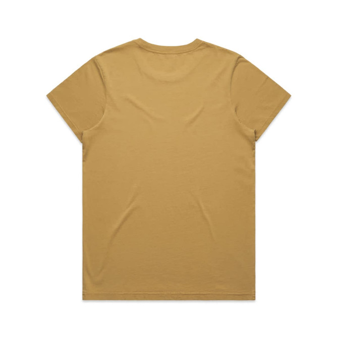 A plain, faded maple-coloured T-shirt with short sleeves and a simple back design. It features a logo.