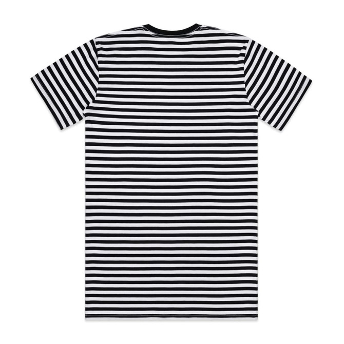 A black and white striped t-shirt with short sleeves. The back features a repeating stripe pattern.