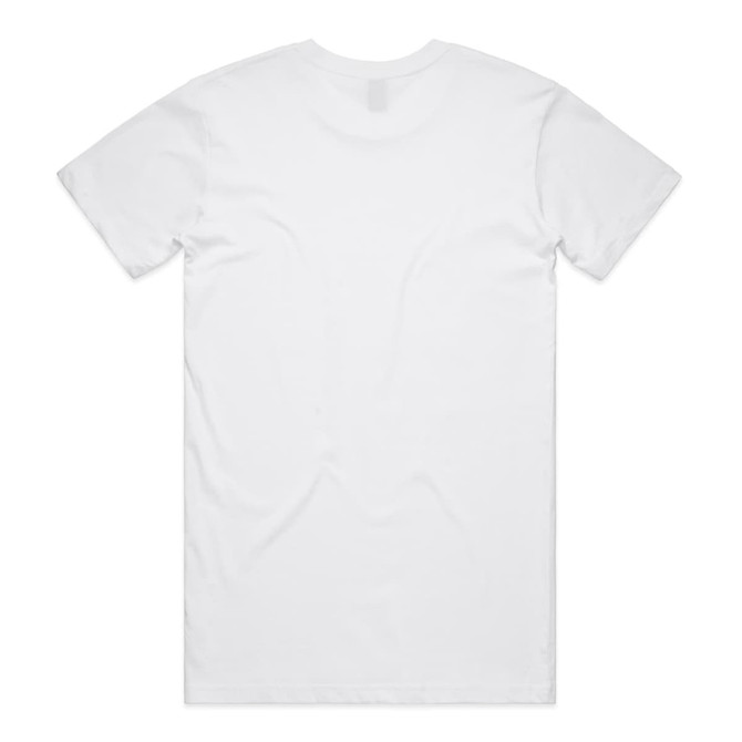 A plain white T-shirt featuring a standard back design and a logo or branding on the inside label.