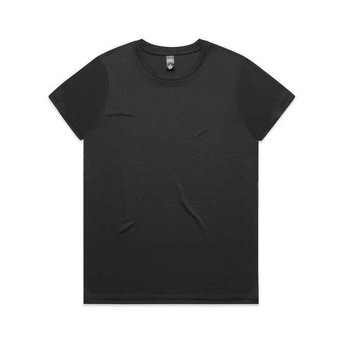 A black t-shirt featuring short sleeves and a round neckline, with a logo on the label.