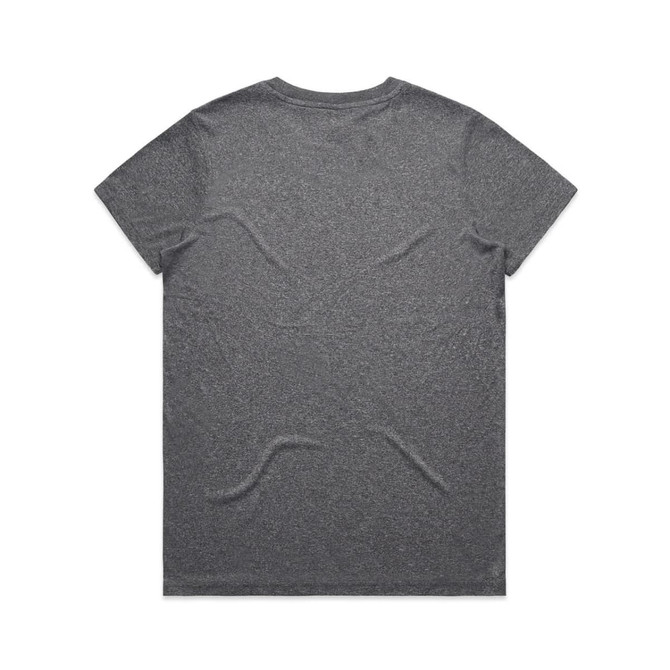 A grey T-shirt with a soft texture, featuring a logo on the back. The shirt has a classic crew neckline.