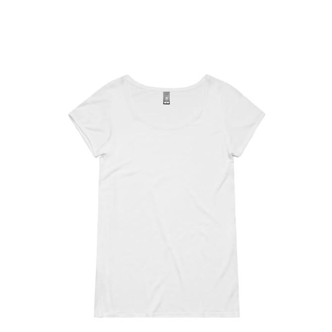A white T-shirt featuring a relaxed fit and short sleeves, with a label at the neckline and no visible branding.