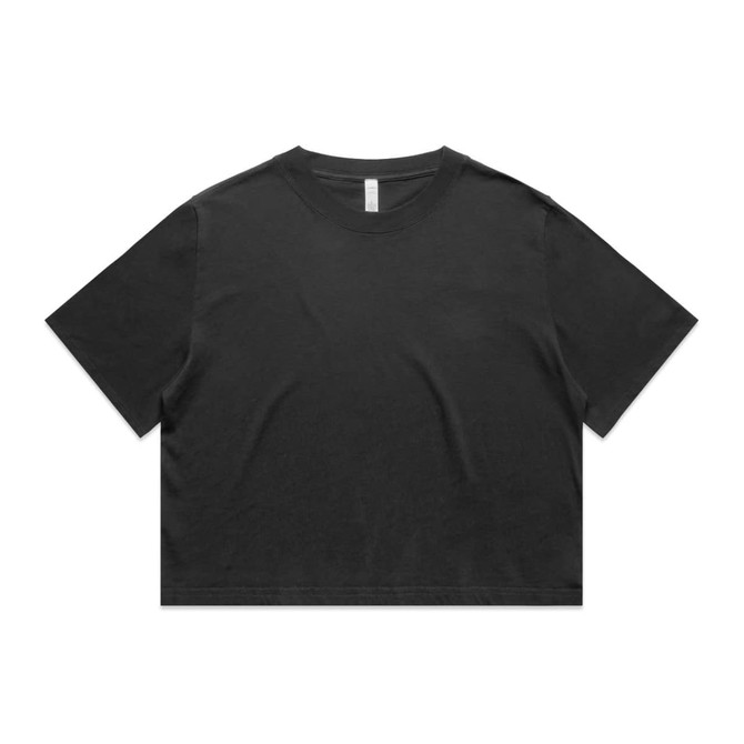 A black cropped t-shirt with a relaxed fit and a brand logo.
