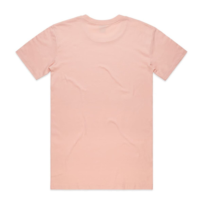 A plain pink T-shirt with a simple design and a back view. It features a logo at the neck area.