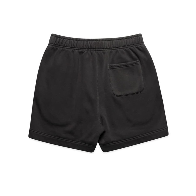 Black relaxed track shorts featuring a back pocket and an elastic waistband. Includes a logo branding detail.