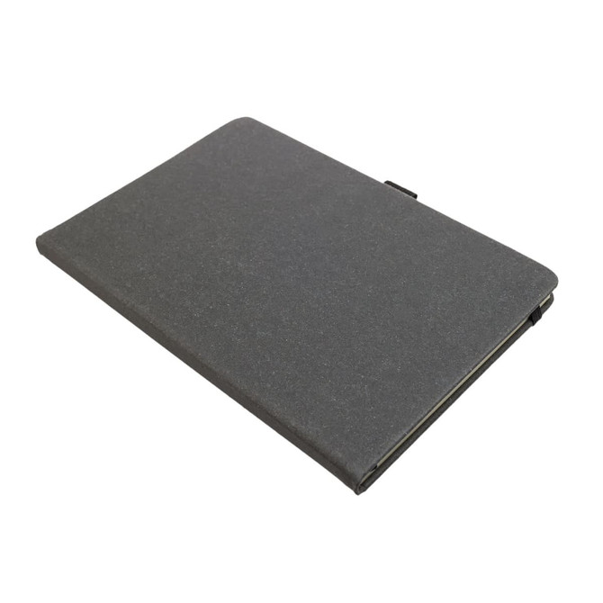 A recycled leather notebook in a sleek, dark gray cover with a simple design, ideal for office and business use.