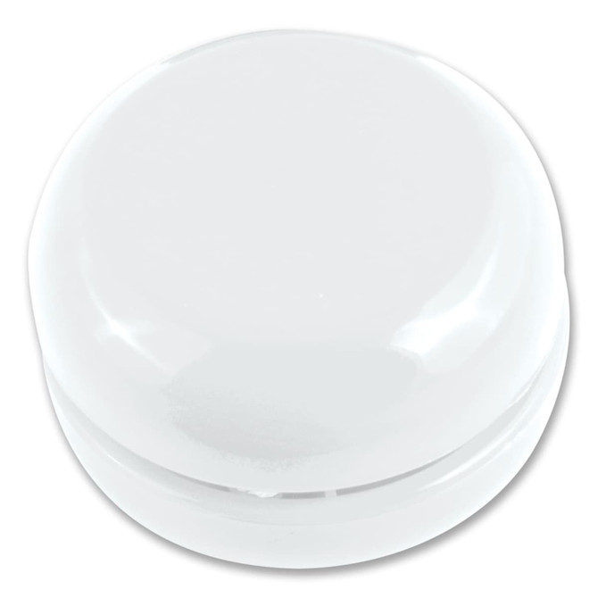 A clear plastic yo-yo with a smooth surface and rounded edges.