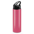 A drink bottle in vibrant pink with a black flip cap and handle. Features a smooth, glossy finish.