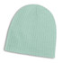 A light mint green cable knit beanie with a ribbed texture.