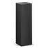 A drink bottle in a sleek black finish with a tall, cylindrical shape and a minimalist design. It has a logo.