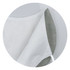 A linen face mask in white and grey, featuring a simple design and a logo on the side.