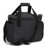 A black cooler bag with a top handle and adjustable shoulder strap, featuring a sleek design and storage compartments.