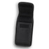 A black phone pouch with a textured exterior, featuring Velcro closures and a compact design. It has a logo on it.