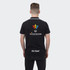 A black polo shirt featuring a colourful logo and the name "Michael" at the bottom.