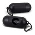 A black pet bag dispenser featuring a clip for attachment and a compartment for storing bags.