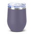 A drink bottle in a grey ceramic finish with a clear lid and straw, featuring a logo on the side.